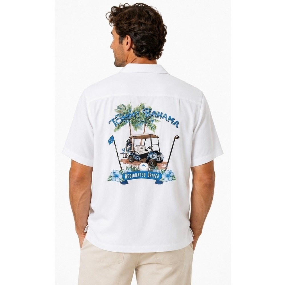 Tommy Bahama Big & Tall Silk Shirt "Designated Driver" Golf Cart design | 1XLB